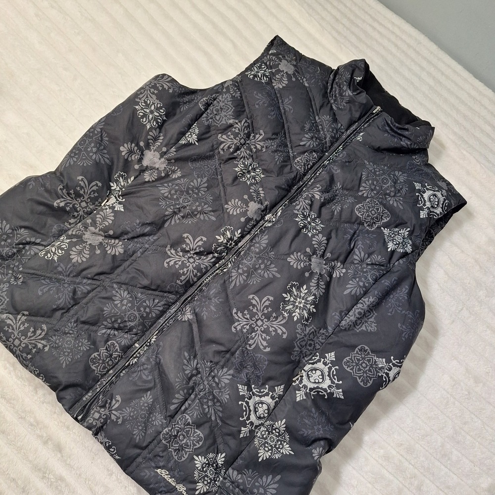 Eddie Bauer Puffer Goose Down Packable Vest Womens XL Blk Nordic Paisley